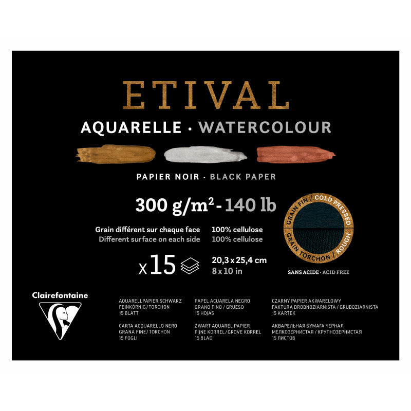 CLAIREFONTAINE Etival Cold Pressed 300g Black 20.3x25.4cm 15s