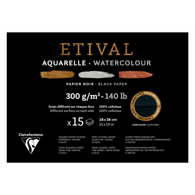 CLAIREFONTAINE Etival Cold Pressed 300g Black 28x38cm 15s 2Grain