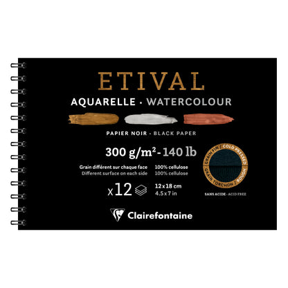 CLAIREFONTAINE Etival Wirebound Cold Pressed 300g Black 12x18cm 12s 2