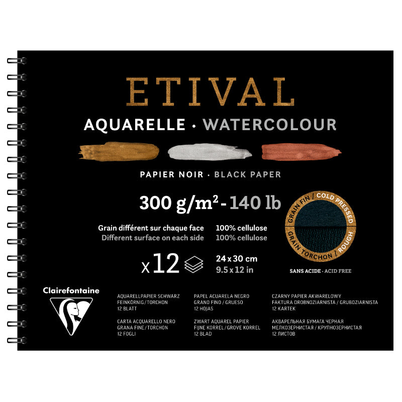 CLAIREFONTAINE Etival Wirebound Cold Pressed 300g Black 24x30cm 12s 2