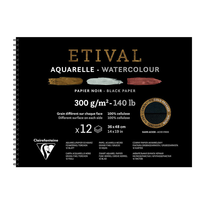 CLAIREFONTAINE Etival Wirebound Cold Pressed 300g Black 36x48cm 12s 2