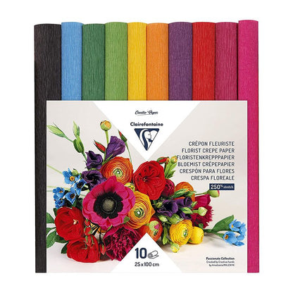 CLAIREFONTAINE Florist Crepe Paper 25x100cm Bright Assorted 10s