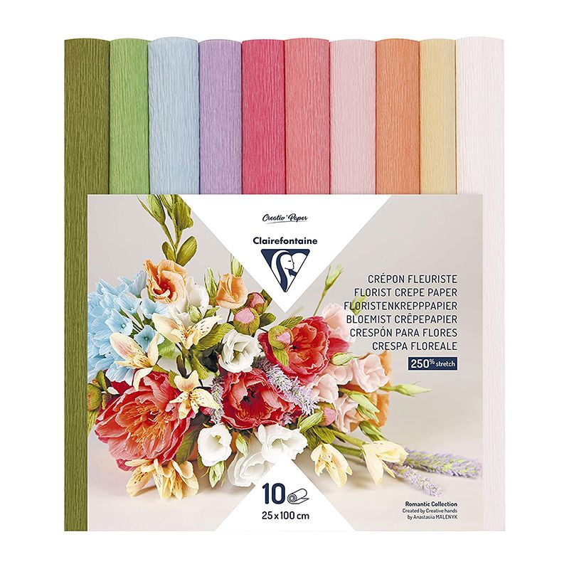 CLAIREFONTAINE Florist Crepe Paper 25x100cm Pastel Assorted 10s