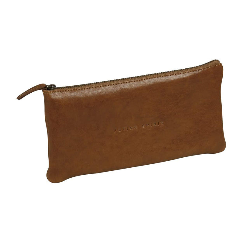 CLAIREFONTAINE Flying Spirit Leather Flat Pencil Case Cognac