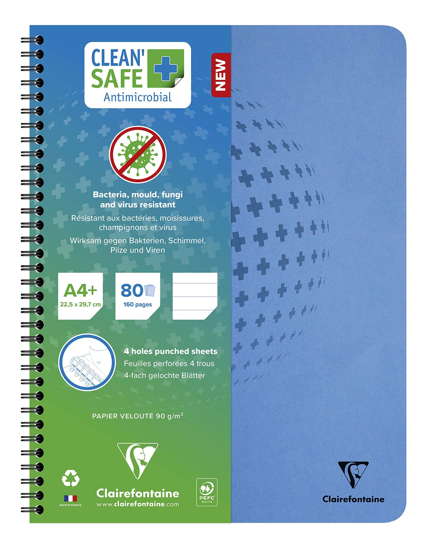 CLAIREFONTAINE Clean'Safe Wirebound Notebook A4+ 90g 80s Lined Blue Default Title