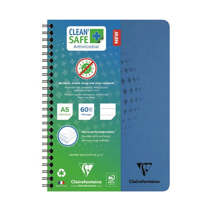 CLAIREFONTAINE Clean'Safe Wirebound Notebook A5 90g 120s Lined Sq Blue