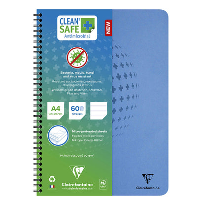 CLAIREFONTAINE Clean'Safe Wirebound Notebook A4 90g 120s Lined Sq Blue