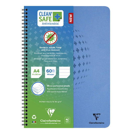 CLAIREFONTAINE Clean'Safe Wirebound Notebook A4 90g 120s Lined Sq Blue