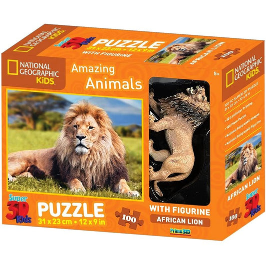 NATIONAL GEOGRAPHIC 3D Kids Puzzle w/Figurine 100pc African Lion 1227965