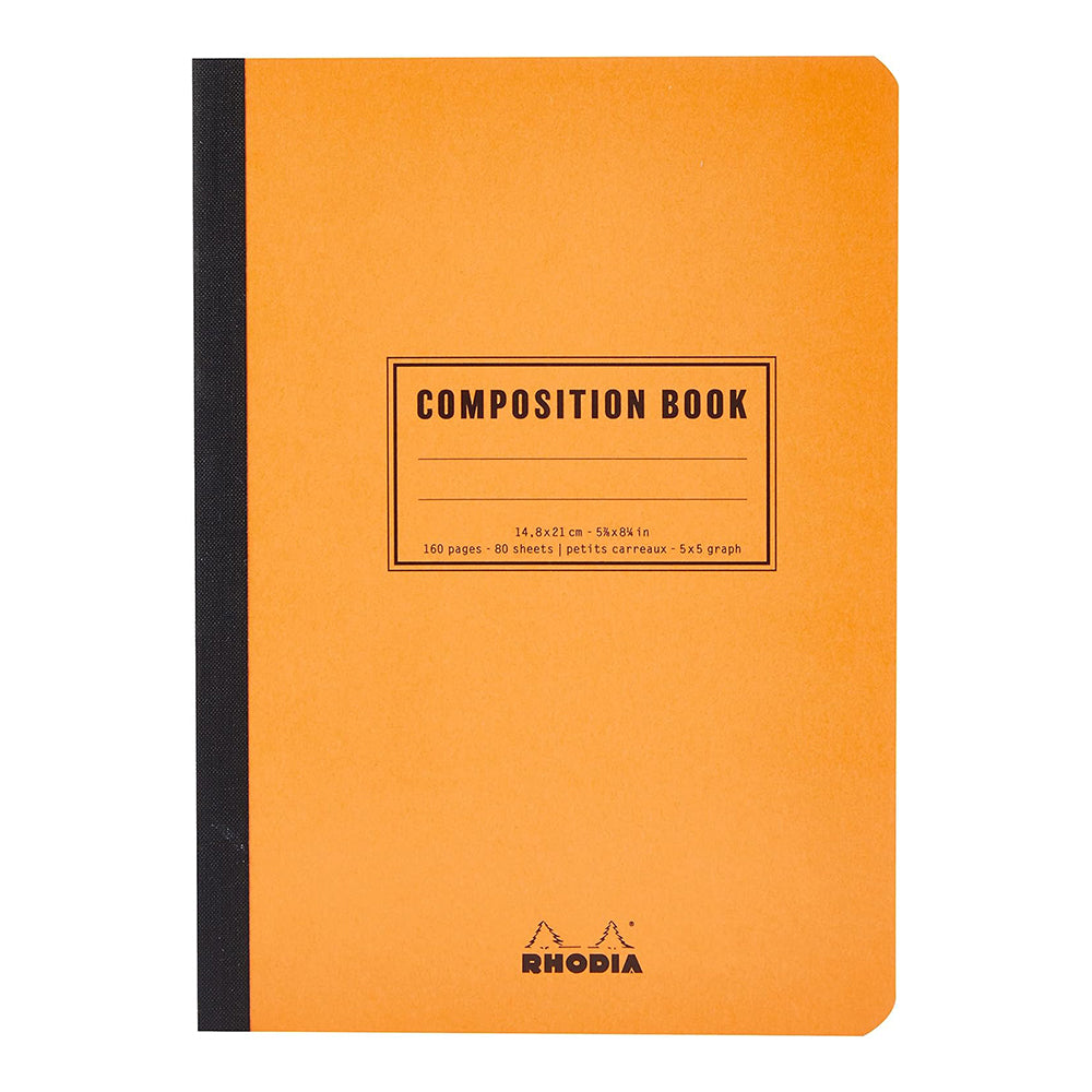 RHODIA Composition Book A5 148x210mm 5x5 Sq Orange