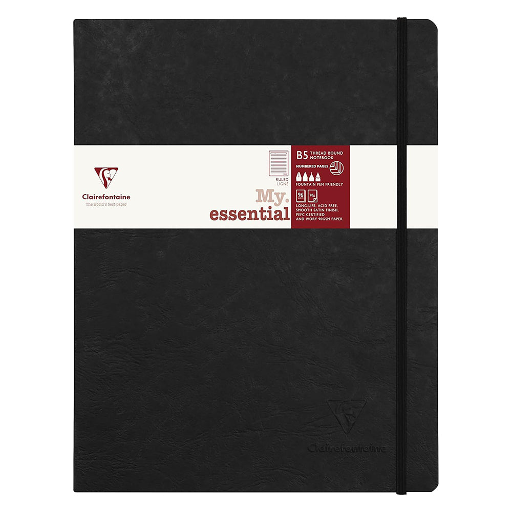 CLAIREFONTAINE Age Bag Threadbound Notebook B5 192s Lined Black