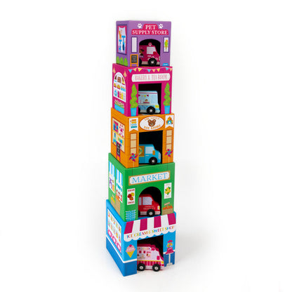 OOLY Stackables Nested Cardboard Toy-Rainbow Town Default Title