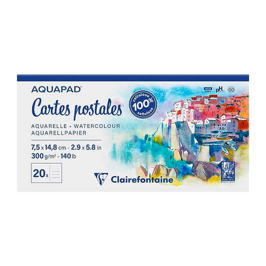 CLAIREFONTAINE Aquapad Postcard Pad 300g 7.4x14.8cm 20s