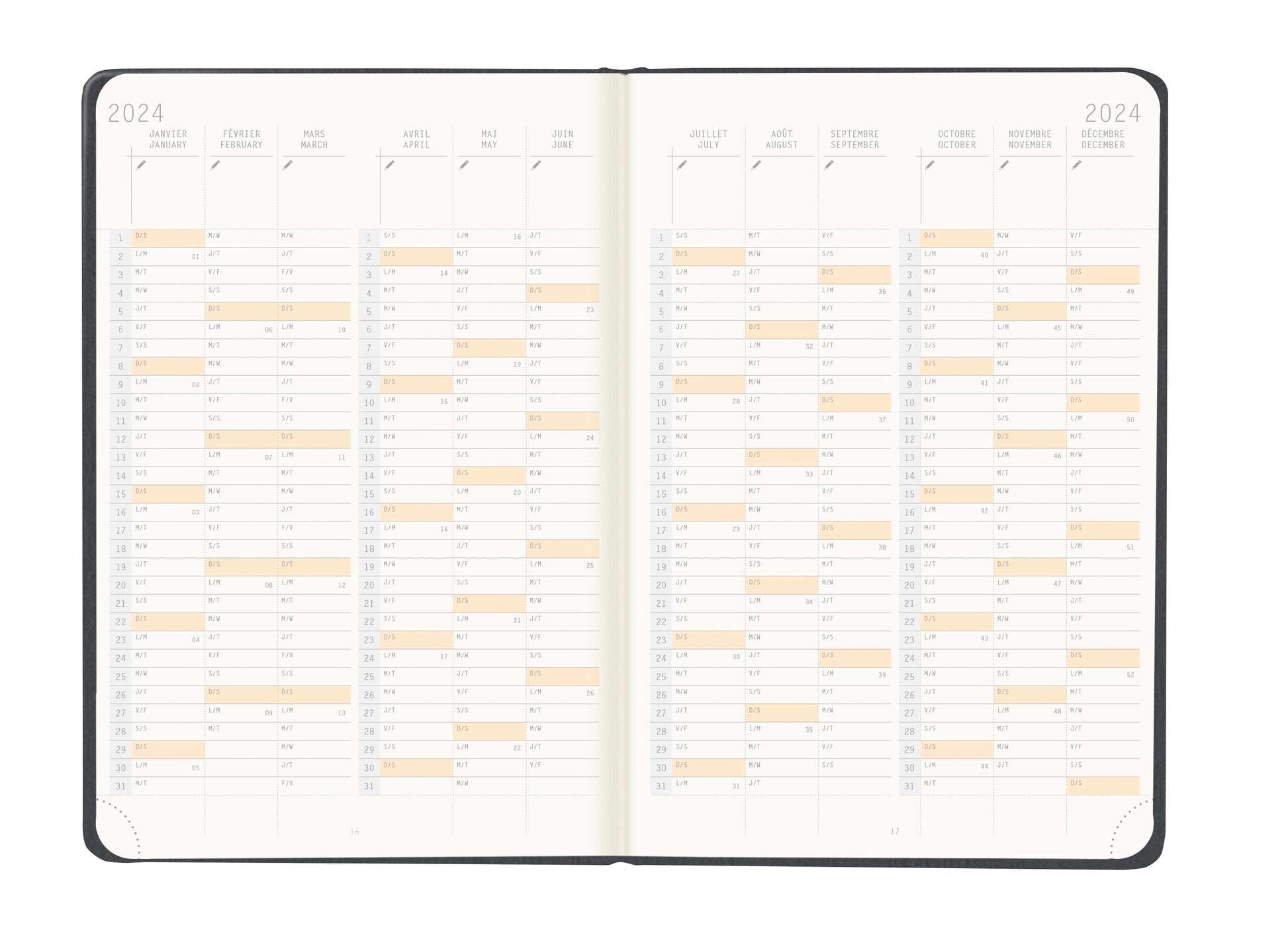 RHODIA 2024 Webplanner A5 Weekly Horizontal Titanium