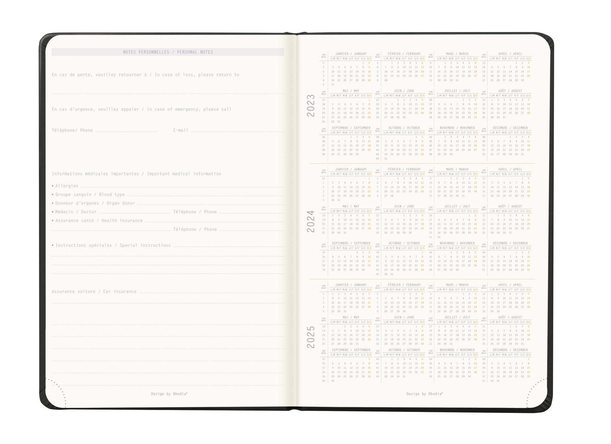 RHODIA 2024 Webplanner A5 Weekly Vertical Black