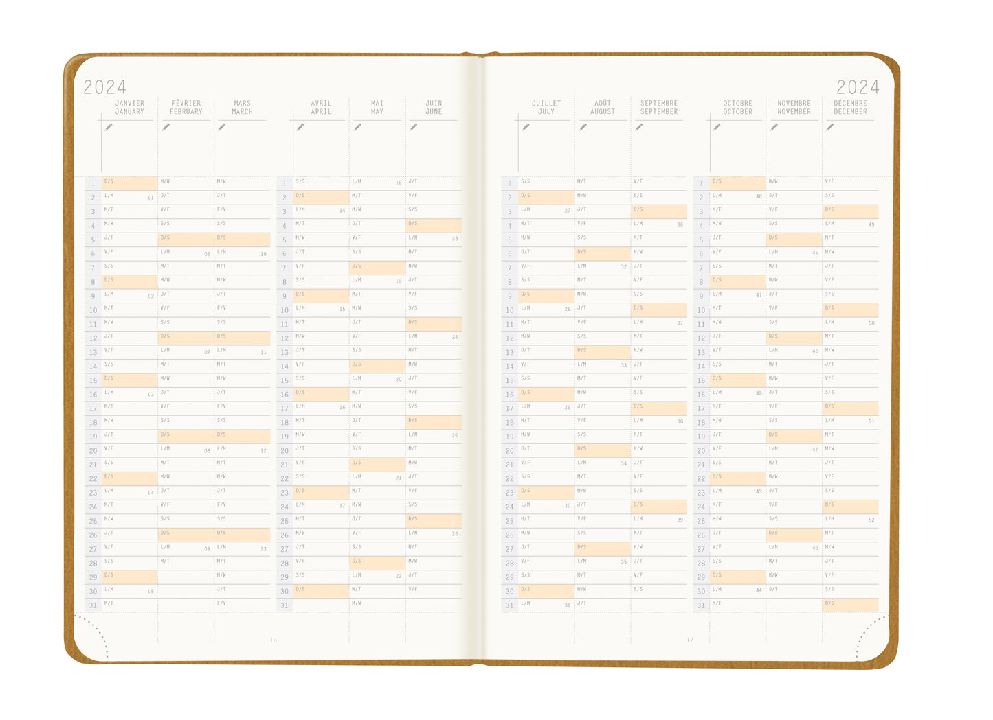 RHODIA 2024 Webplanner A5 Weekly Vertical Gold