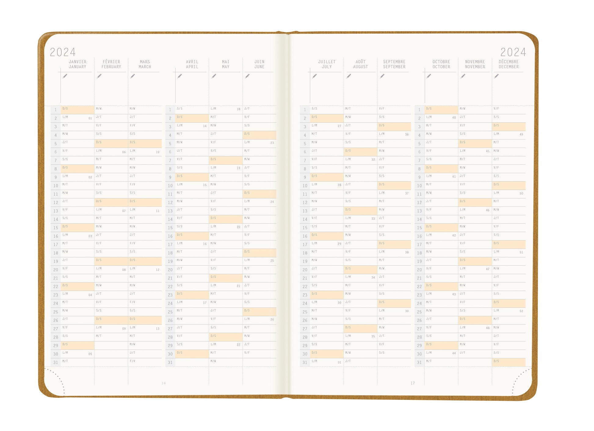 RHODIA 2024 Webplanner A5 Weekly Vertical Gold