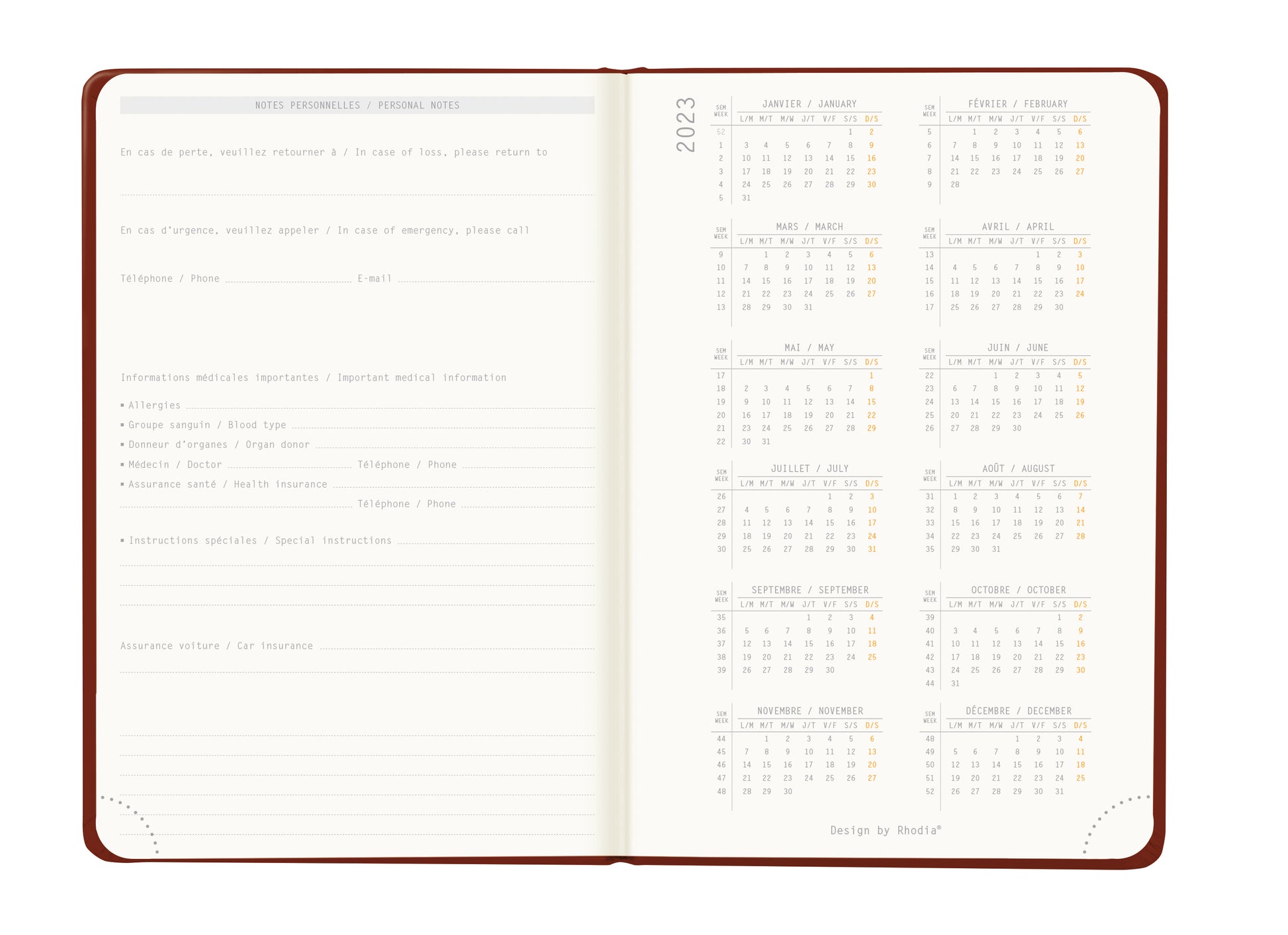 RHODIA 2024 Webplanner A6 Weekly Horizontal Burgundy