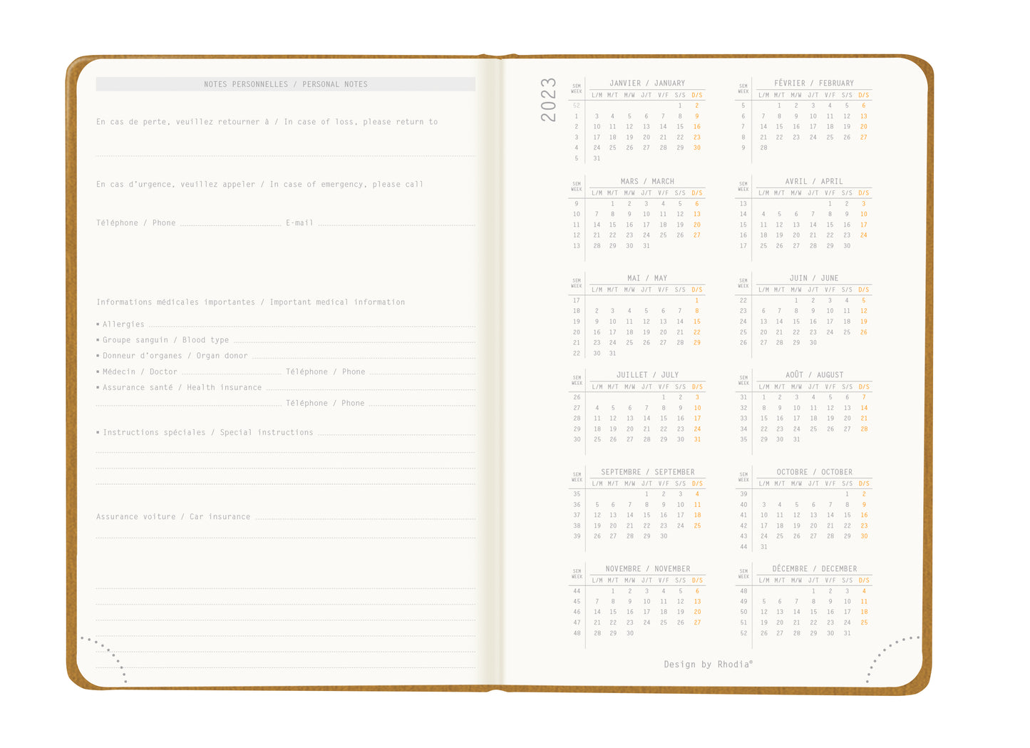 RHODIA 2024 Webplanner A6 Weekly Horizontal Gold