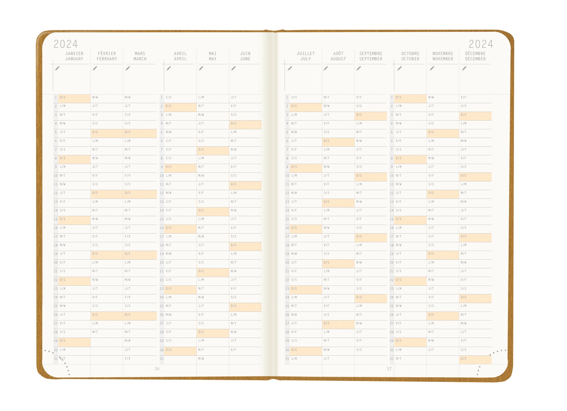 RHODIA 2024 Webplanner A6 Weekly Horizontal Gold