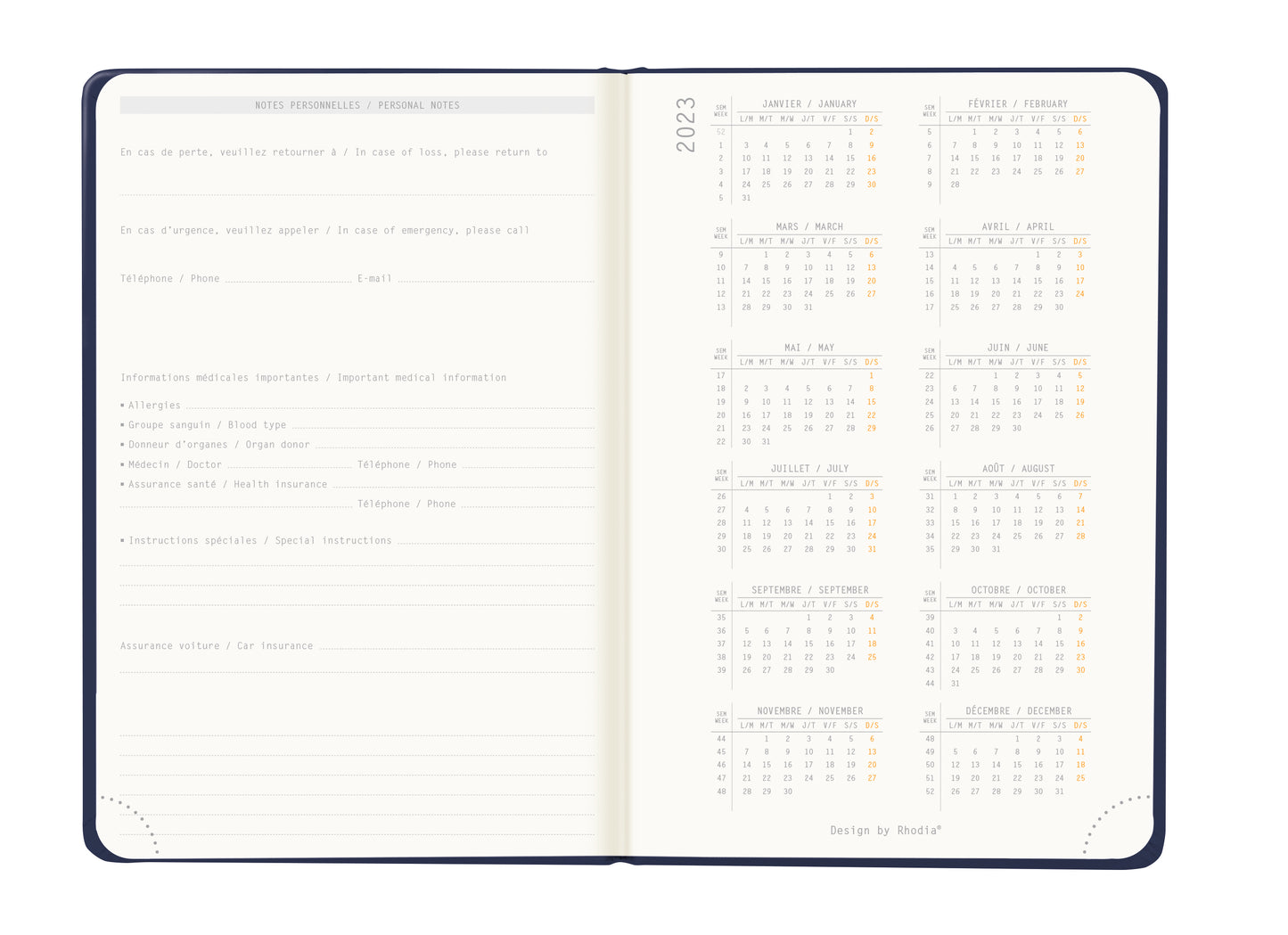 RHODIA 2024 Webplanner A6 Weekly Horizontal Midnight