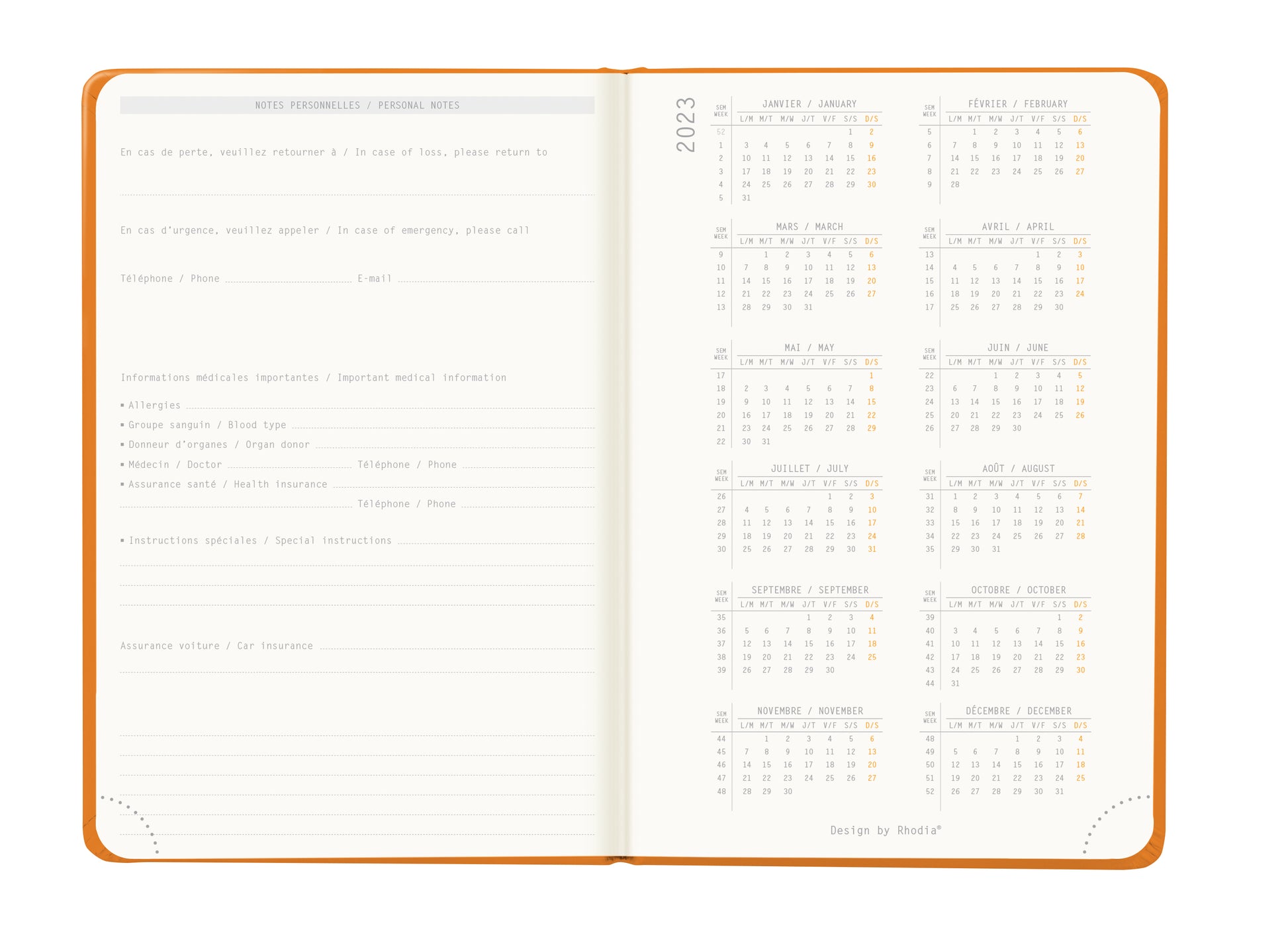 RHODIA 2024 Webplanner A6 Weekly Horizontal Orange