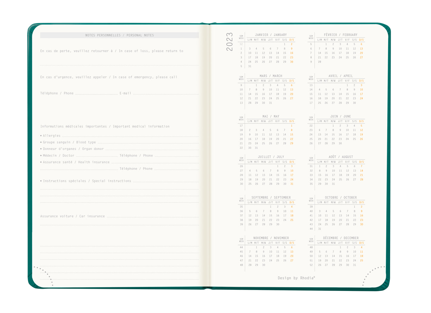 RHODIA 2024 Webplanner A6 Weekly Horizontal Peacock