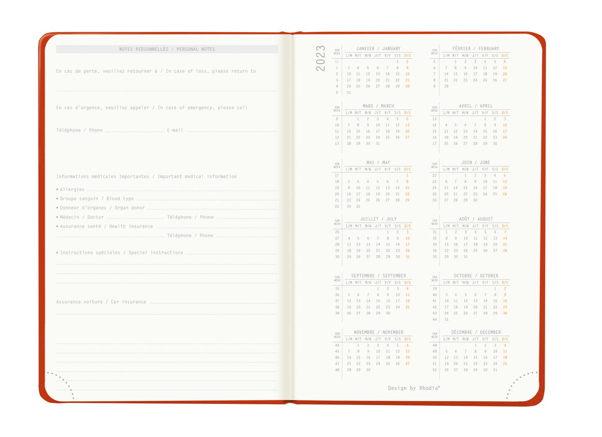 RHODIA 2024 Webplanner A6 Weekly Horizontal Poppy