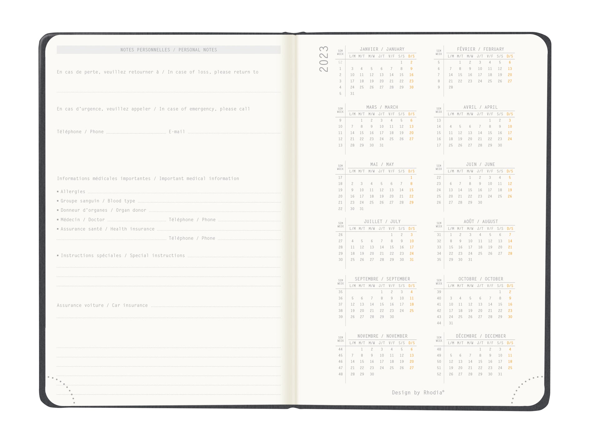 RHODIA 2024 Webplanner A6 Weekly Horizontal Titanium