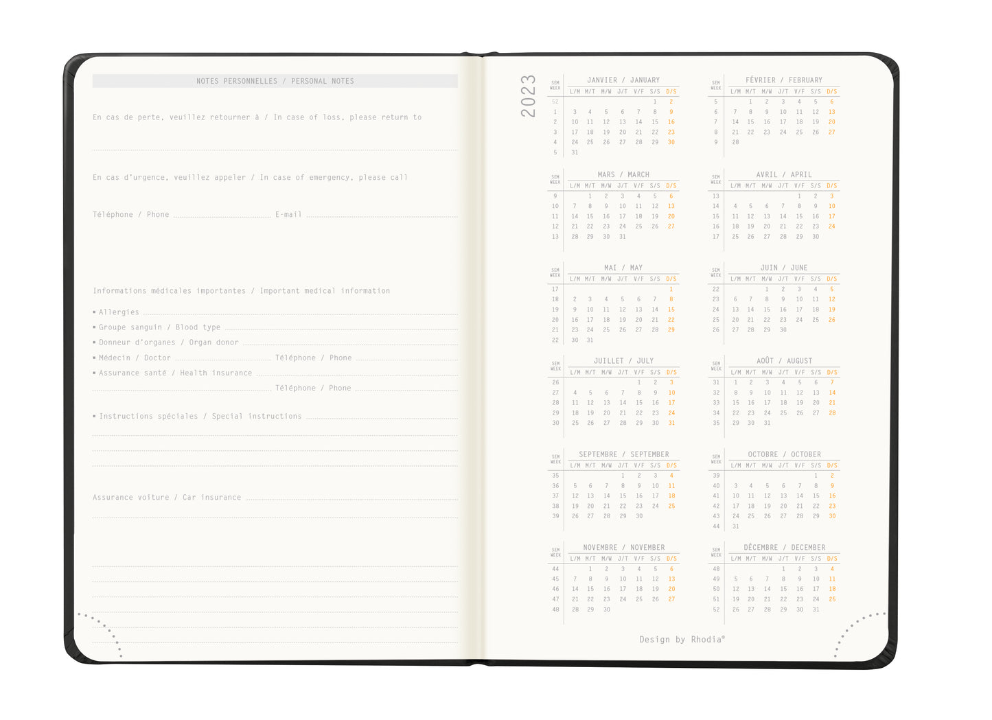 RHODIA 2024 Webplanner A6 Weekly Vertical Black