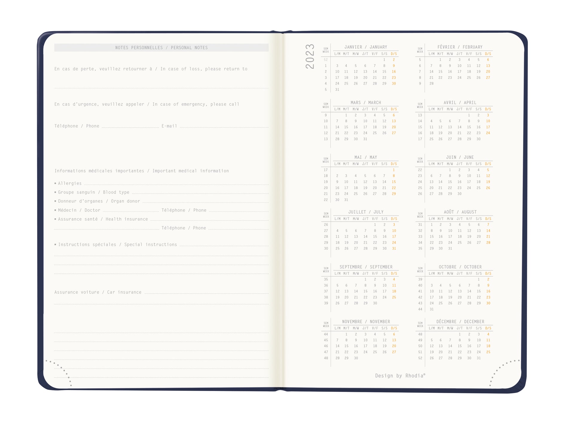 RHODIA 2024 Webplanner A6 Weekly Vertical Midnight