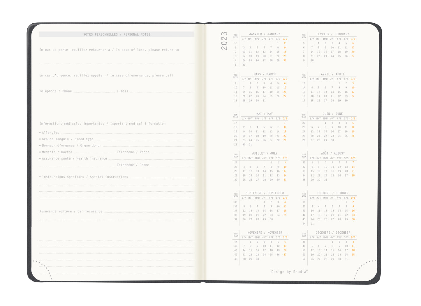 RHODIA 2024 Webplanner A6 Weekly Vertical Titanium