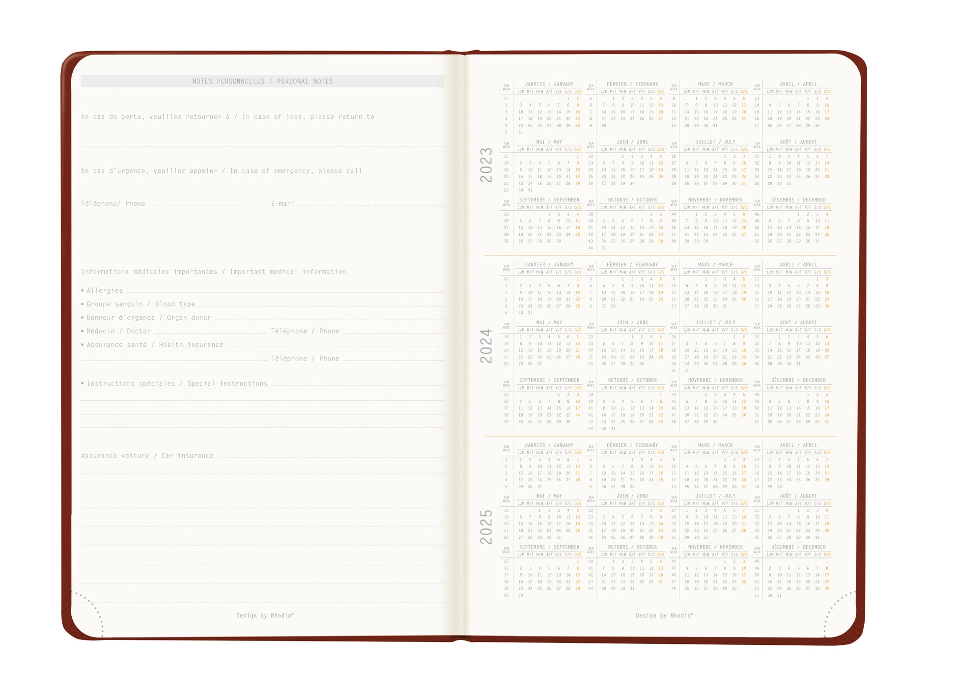 RHODIA 2024 Webplanner A5 Weekly Horizontal Burgundy