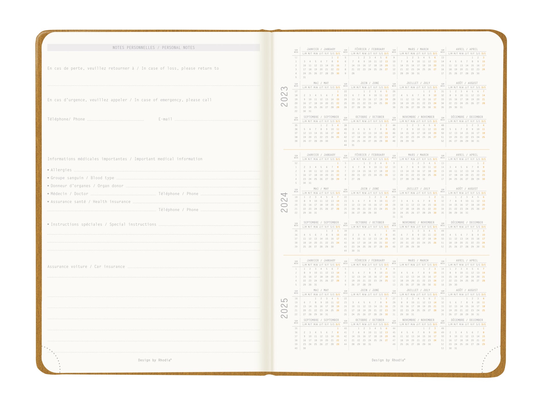 RHODIA 2024 Webplanner A5 Weekly Horizontal Gold