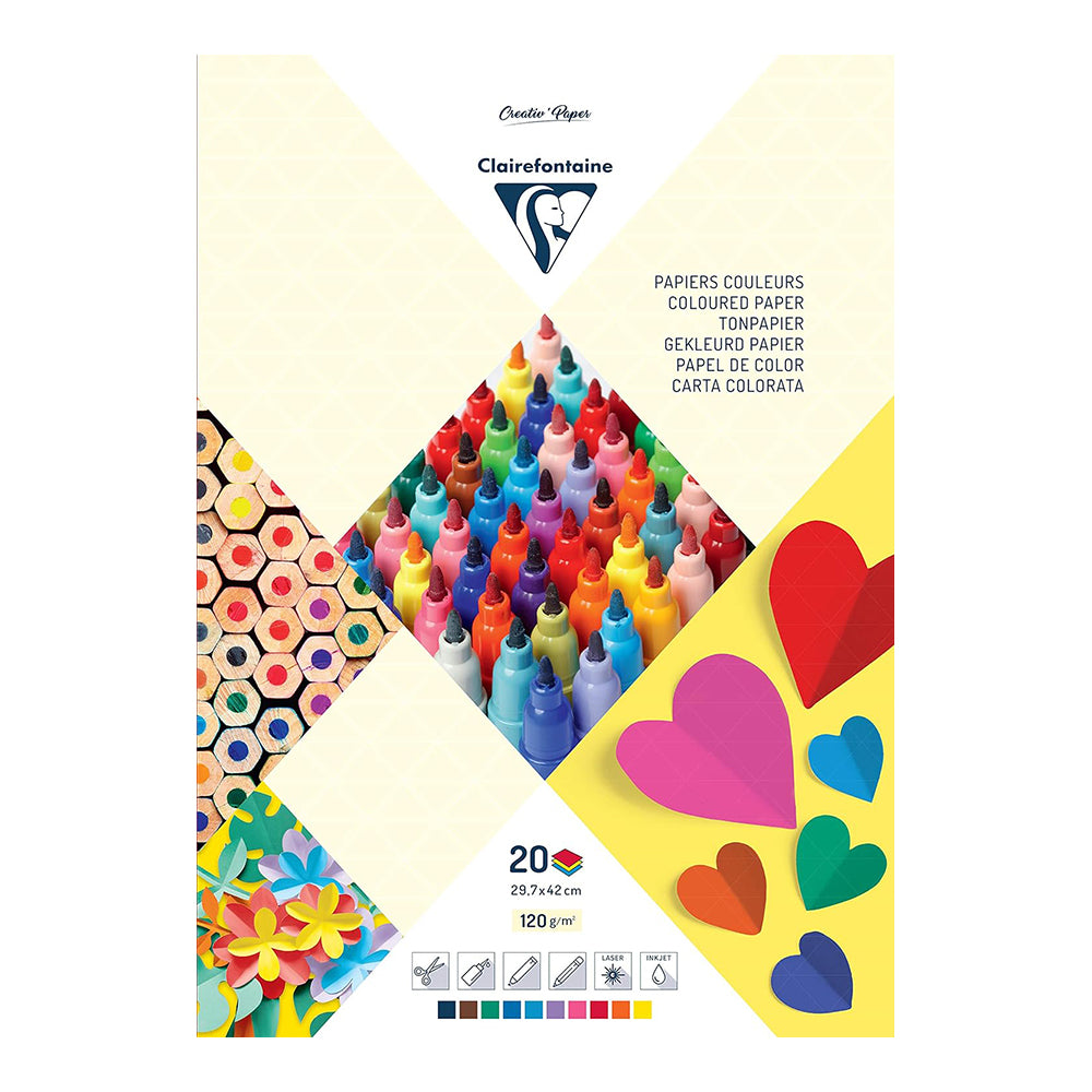 CLAIREFONTAINE Coloured Paper Pad 120g A3 10 Shades