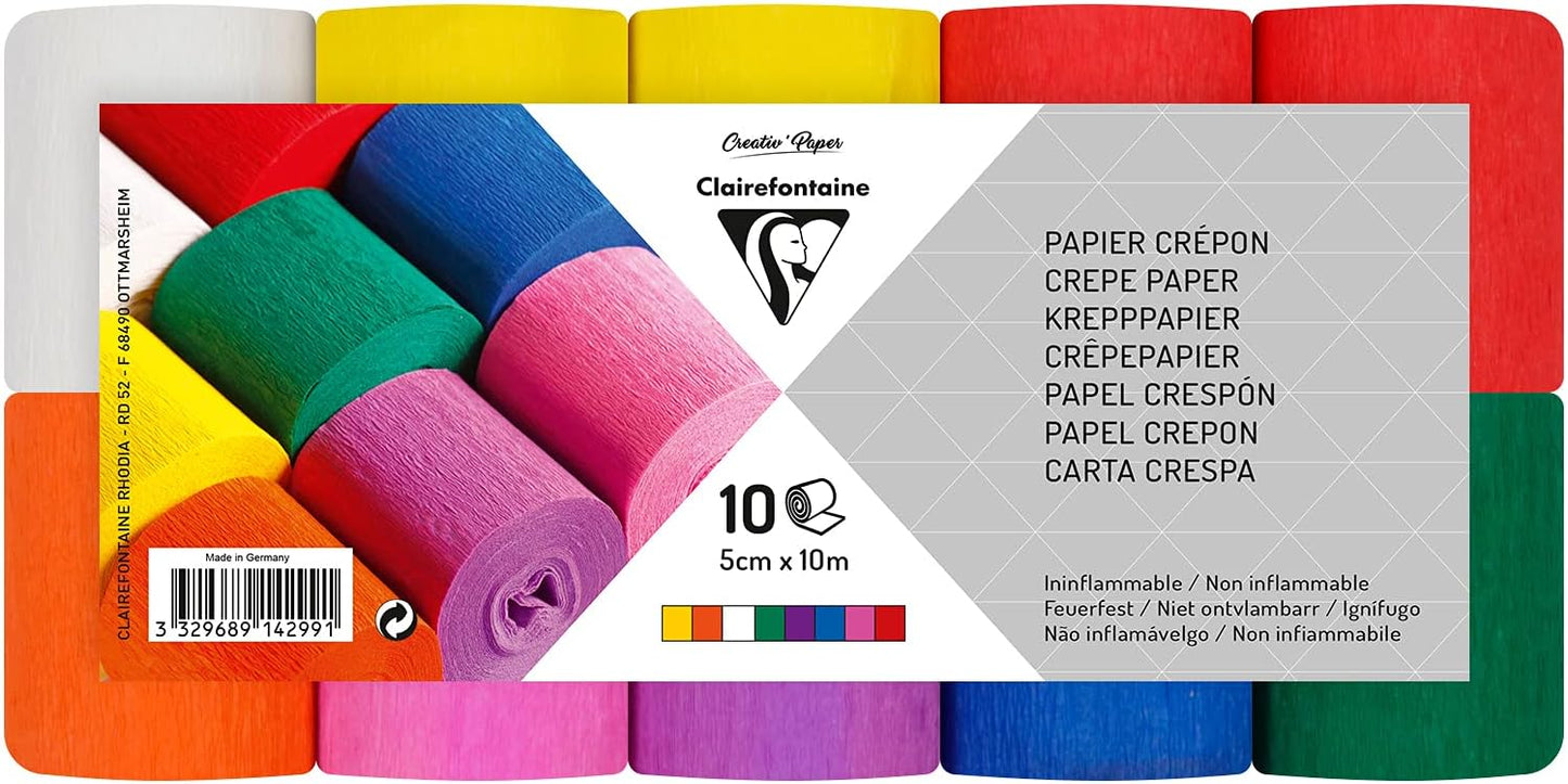 CLAIREFONTAINE Crepe Paper Strips 5cmx10M 10s Mixed Assortment