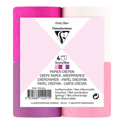 CLAIREFONTAINE Crepe Paper Strips 5cmx10M 4s Pink Assortment