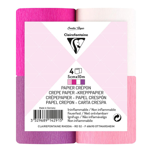 CLAIREFONTAINE Crepe Paper Strips 5cmx10M 4s Pink Assortment