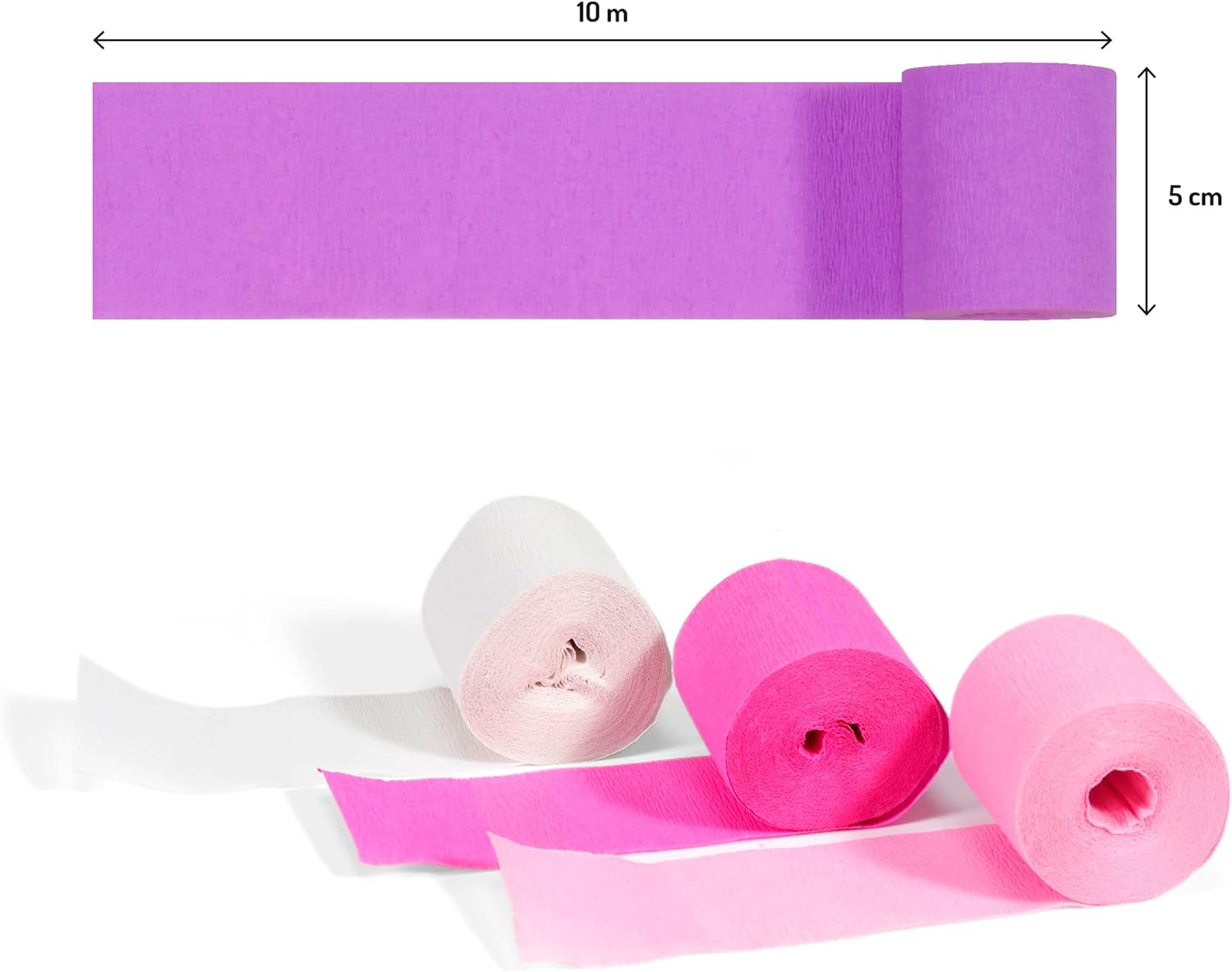 CLAIREFONTAINE Crepe Paper Strips 5cmx10M 4s Pink Assortment