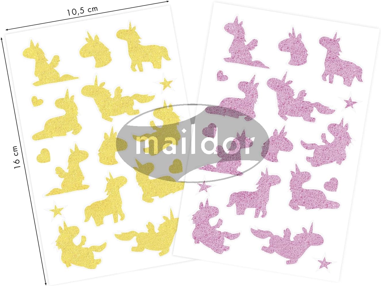 MAILDOR Deco Stickers Glitty Unicorns Yellow/Pink 2s