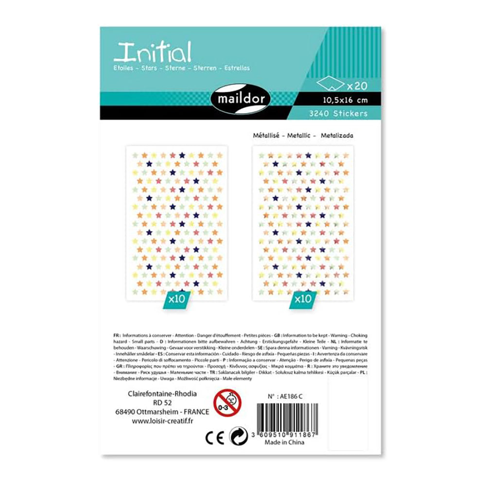 MAILDOR Geo Stickers Initial Metallic Pastel Mini Stars 20s