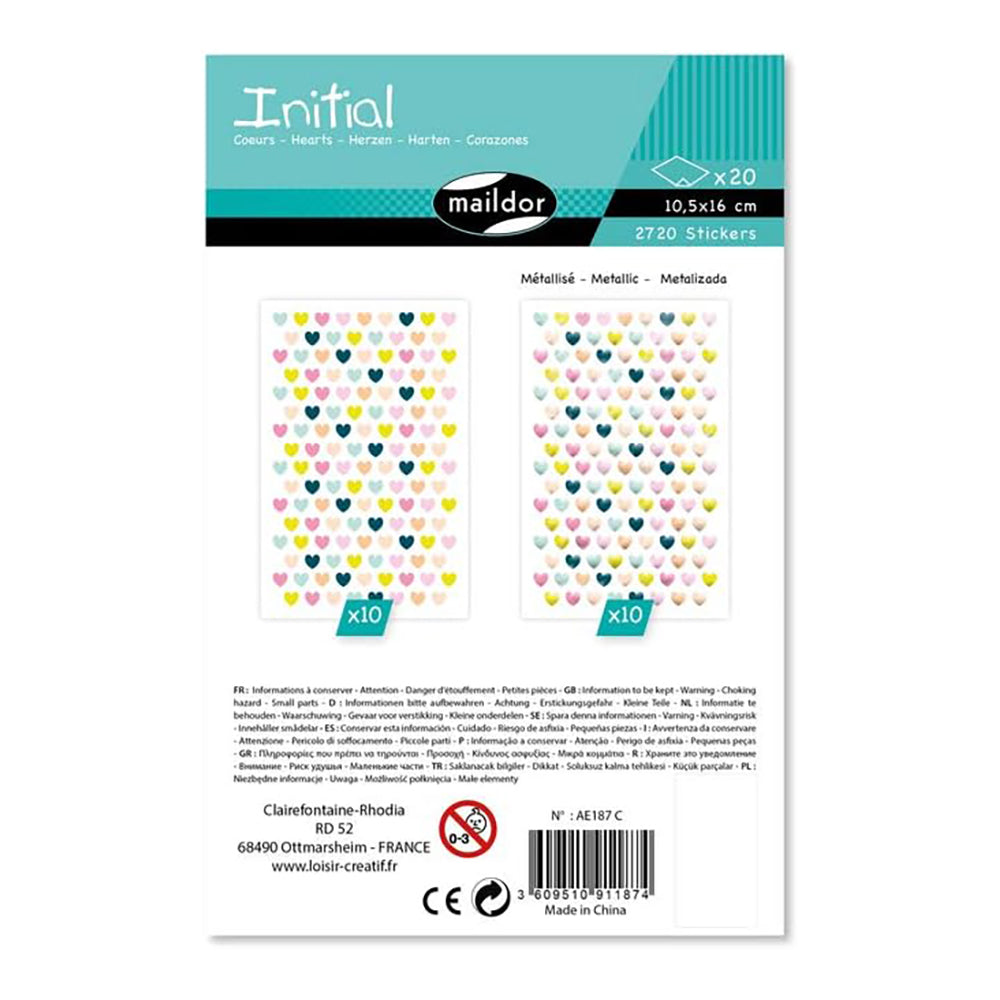 MAILDOR Geo Stickers Initial Metallic Pastel Mini Hearts 20s