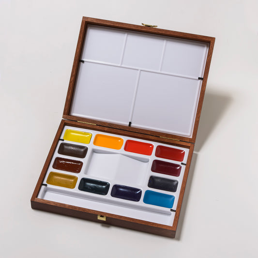 BLOCKX Artists' Watercolour Mahogany Box Classic Selection Set of 12+3 Palettes