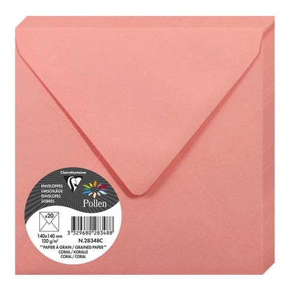 POLLEN Grain Envelopes 120g 140x140mm Coral Powder 20s