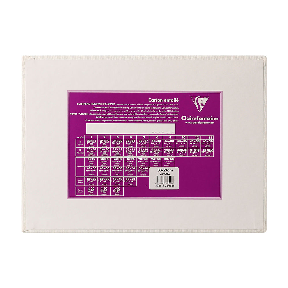 CLAIREFONTAINE Canvas Board White 3mm Portrait 33x24cm