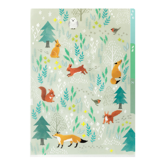 MIDORI 3-Pockets Clear Folder A4 Nordic Animals