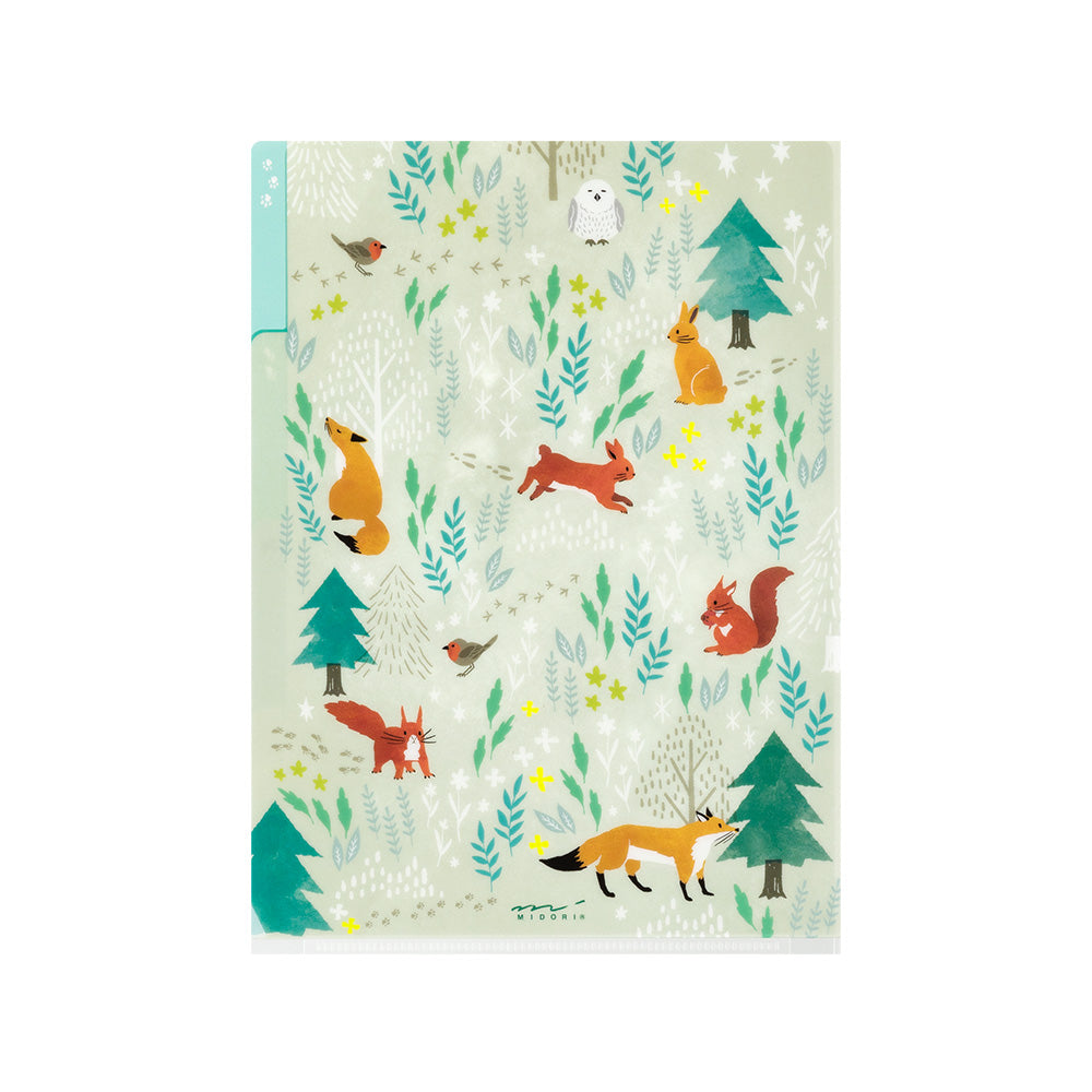 MIDORI 3-Pockets Clear Folder A5 Nordic Animals