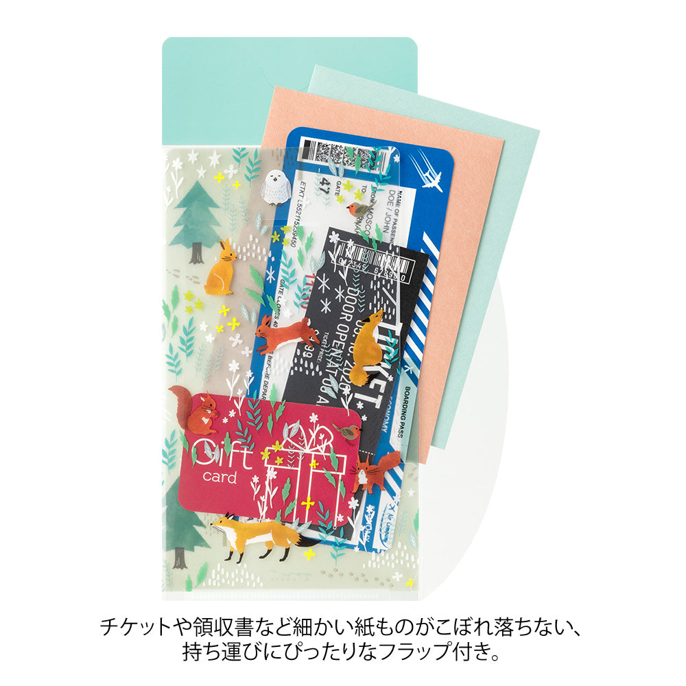 MIDORI 3-Pockets Clear Folder A5 Slim Nordic Animals