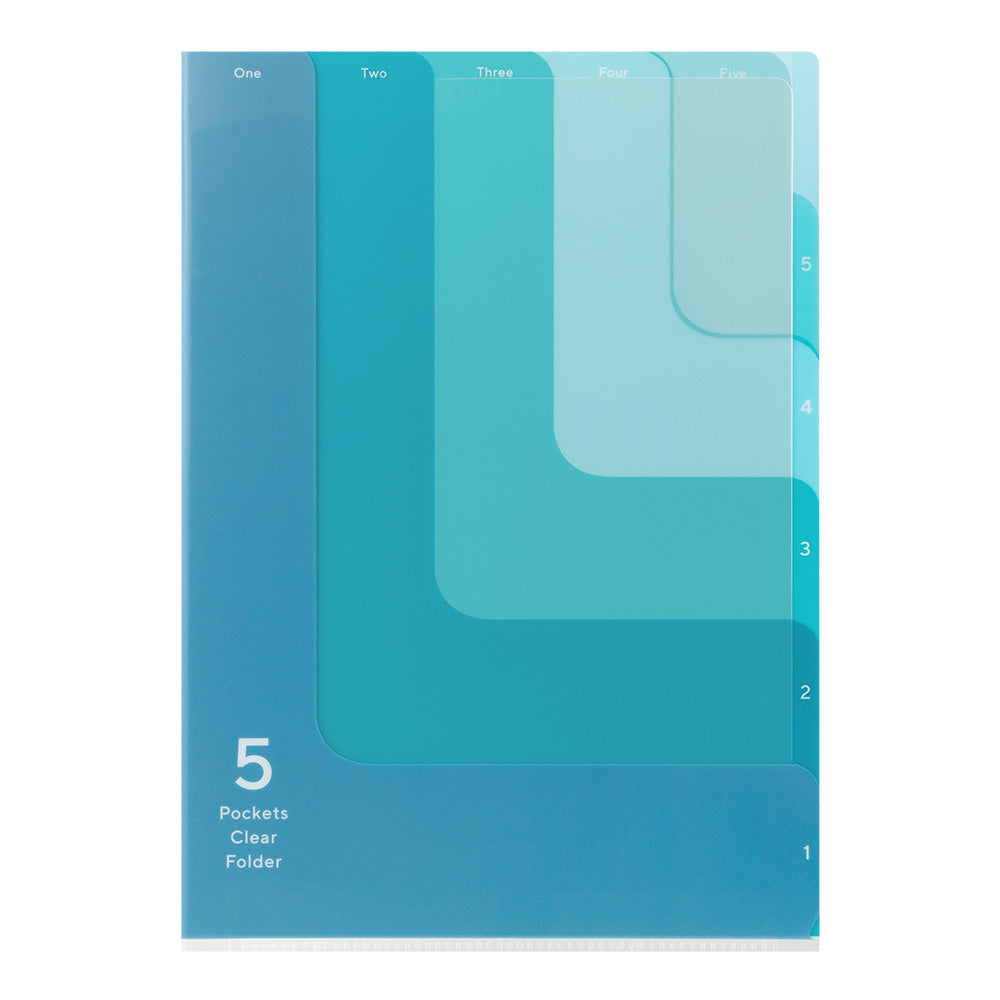 MIDORI 5-Pockets Clear Folder A4 2-Way Blue A