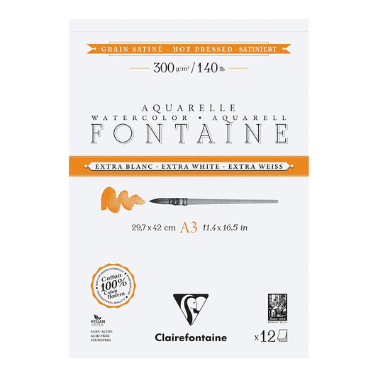 CLAIREFONTAINE Fontaine 2 Sides Hot Pressed 300g Extra White A3 12s